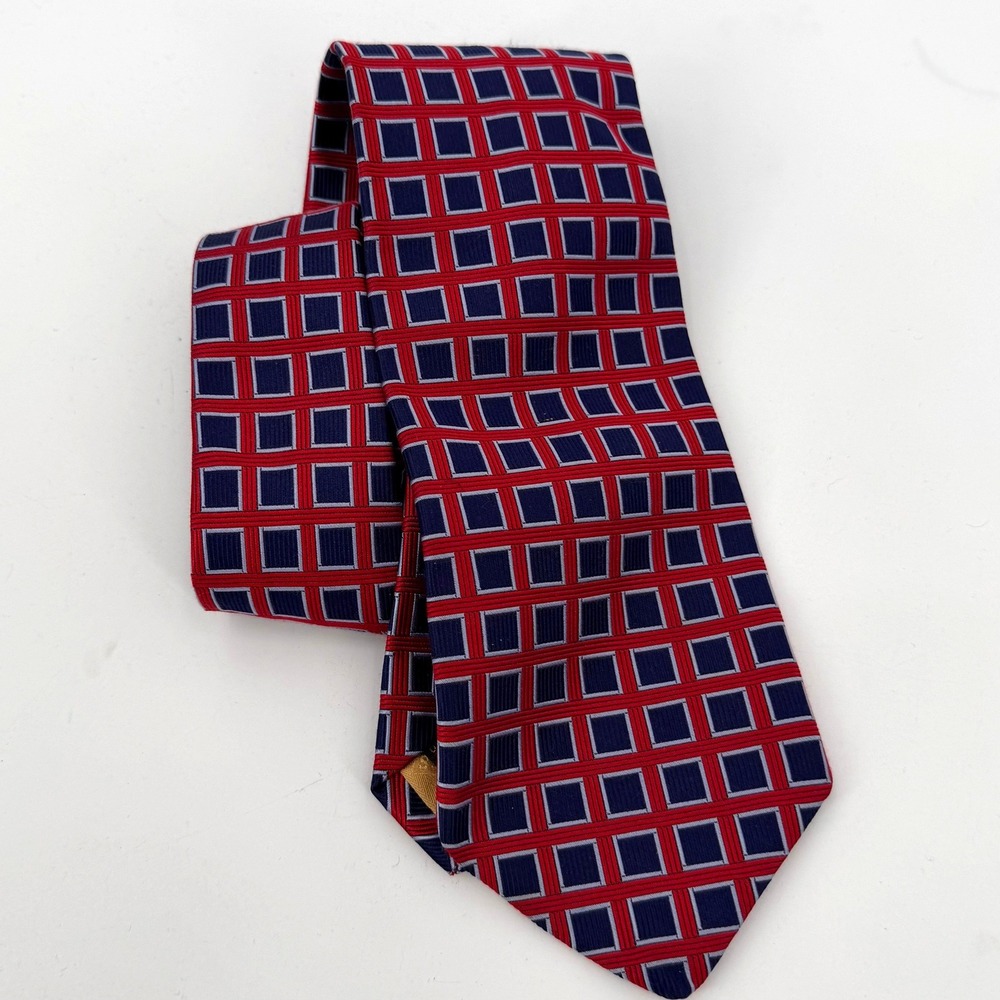 Robert Talbott Best of Class Nordstrom Silk Tie Red Navy Blue Geometric NEW
